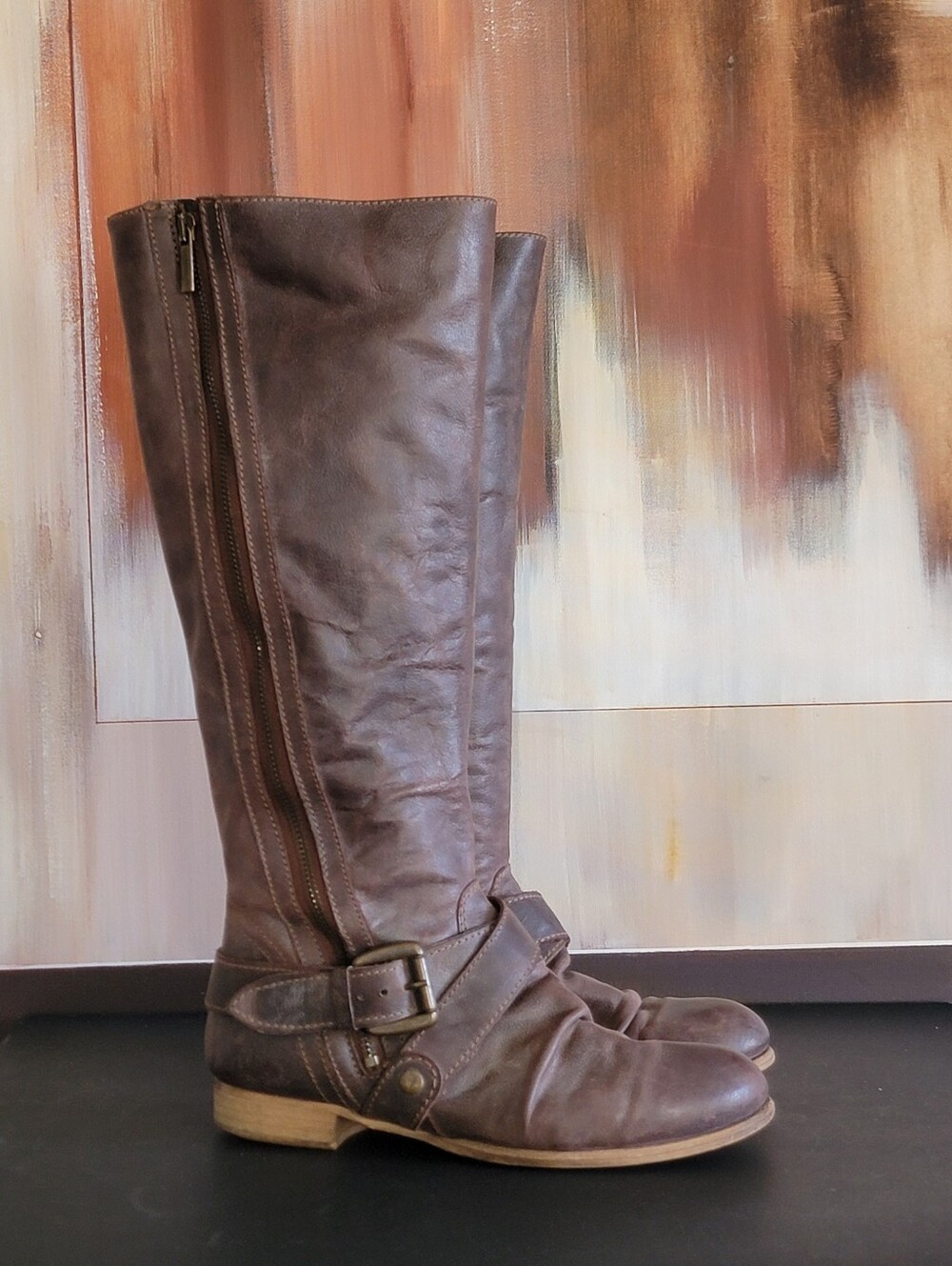 Steve Madden Women's Ransack Boot Size 8 Tall Brown Leather Riding Bootie